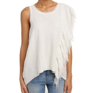 Free People Ivory Textured Asymmetrical Fringe Top